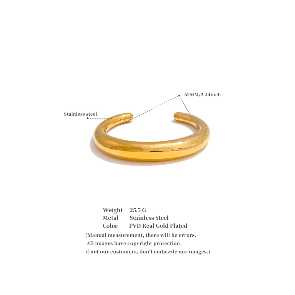 Yhpup 62mm Stainless Steel Smooth Expensive Chunky Cuff Open Bracelet Bangle Statement Texture High Quality Jewelry Gift