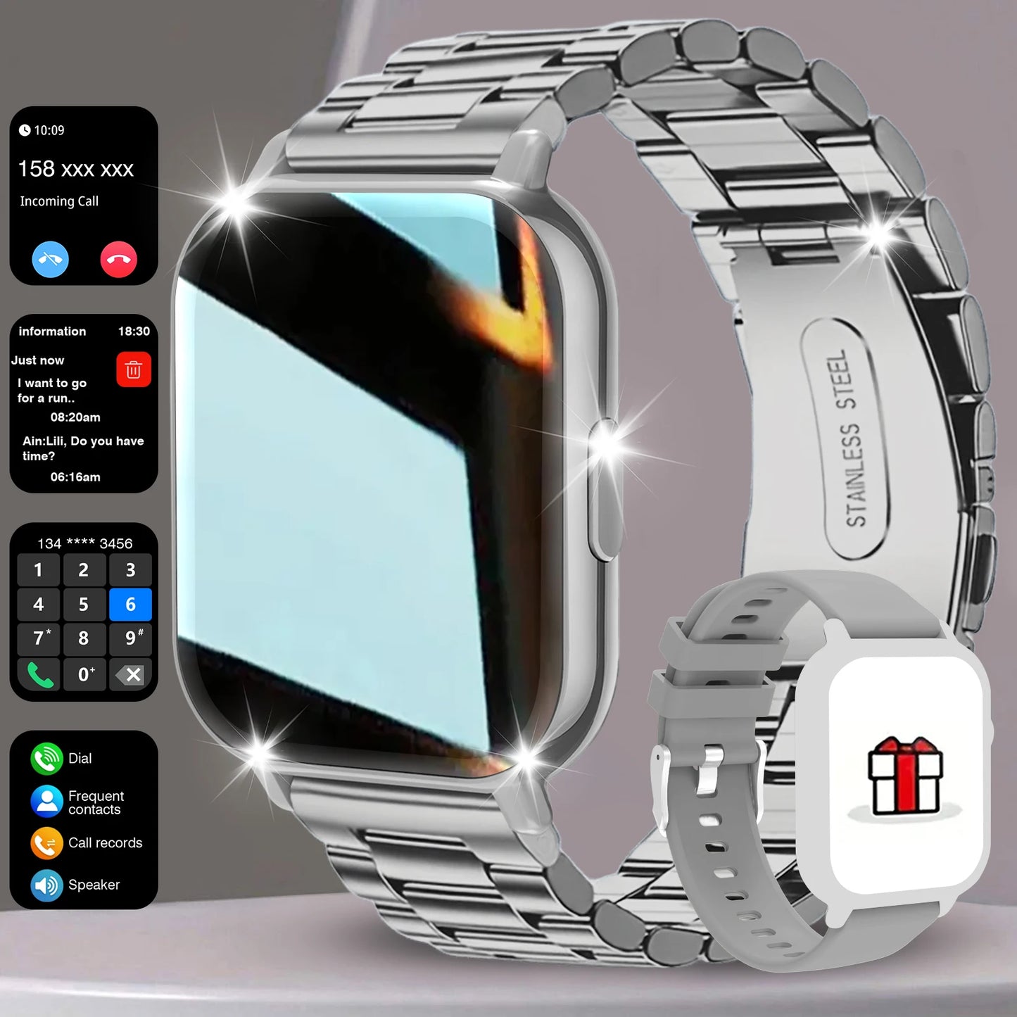 Smart watch, wireless calling /dial,for iPhone/Andriod, multi -Sport mode, calling reminder and rejection, SMS reminder