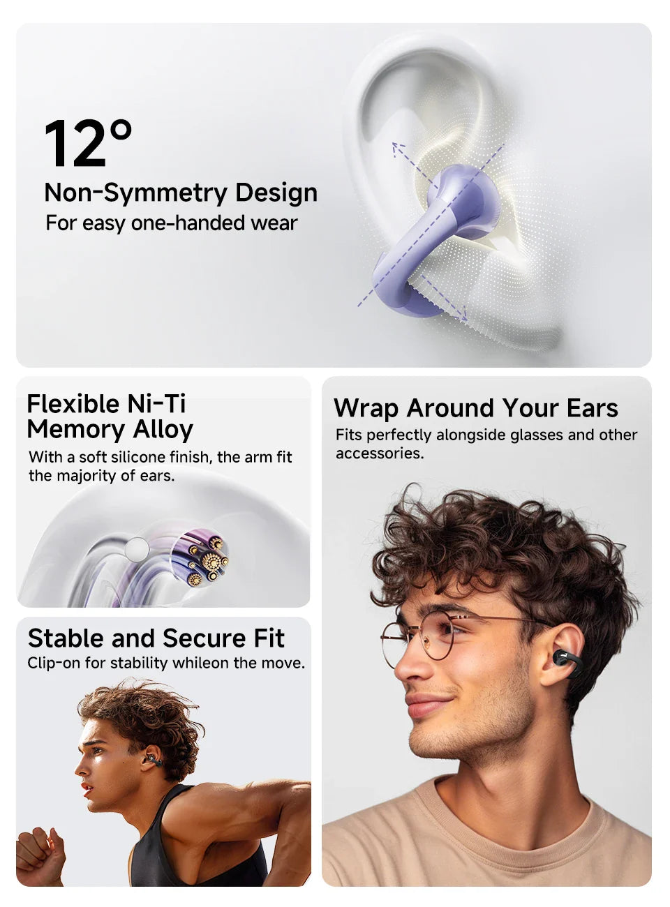 QCY Crossky C30 Open Ear Wireless Earphones Bluetooth 5.4 Spatial Audio Stable Fit OWS Earbuds 4 Mic ENC Multi-Point Connection