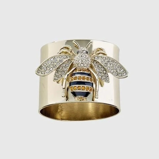 Exquisite Luxury Gold Colors Carved Bee Rings for Women Trendy Metal Inlaid White