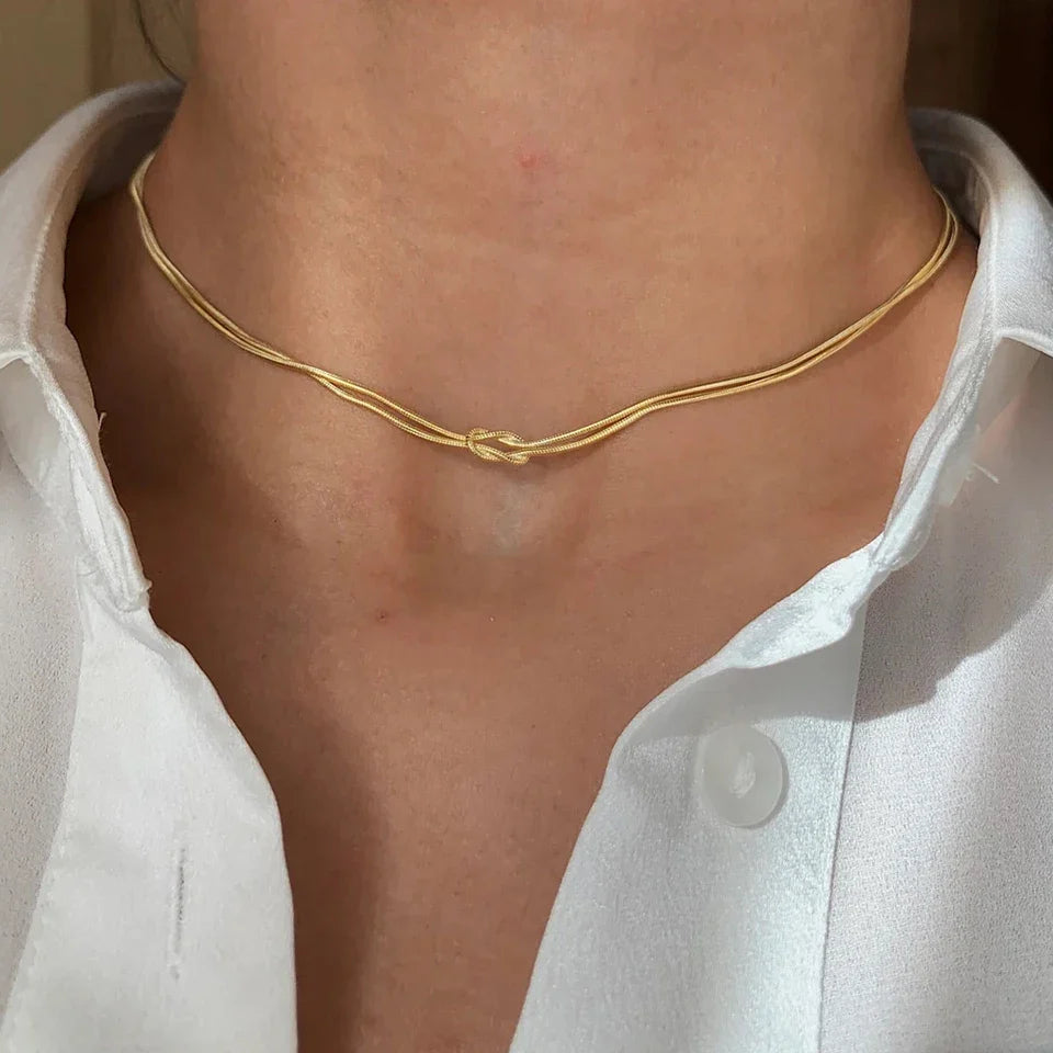 eManco  Elegant Minimalist Jewelry Lusterless 14k Gold Plated Knotted Snake Chain Necklace Women's Stainless Steel Accessories