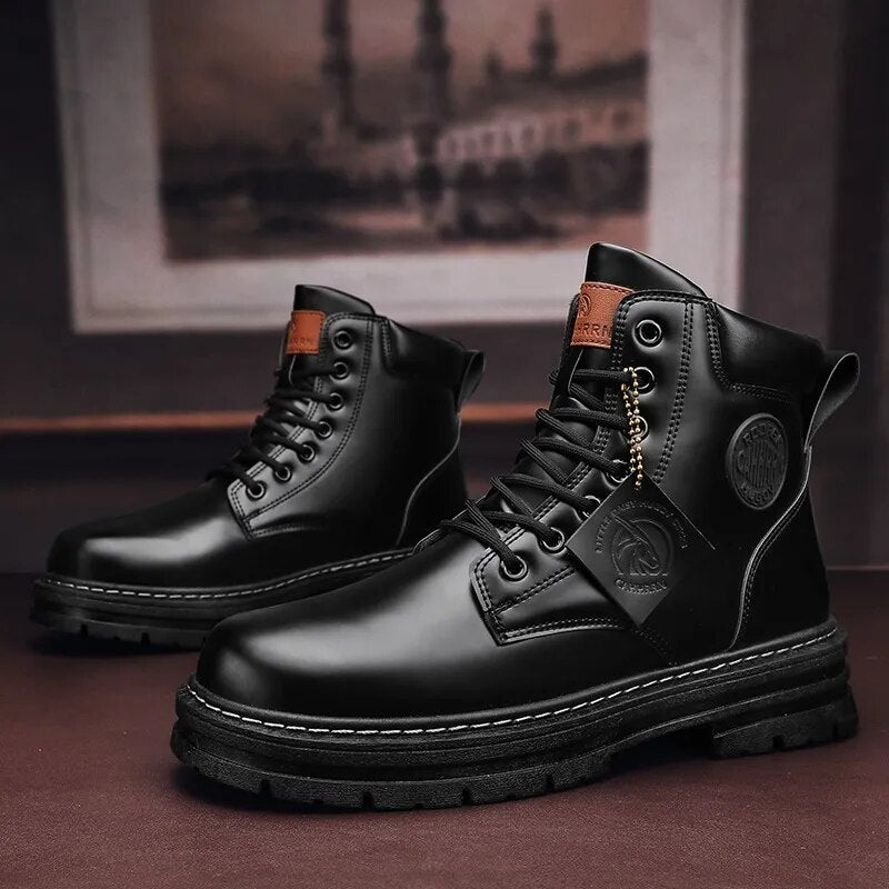 High Top Boots Men Leather Shoes Fashion Motorcycle Ankle Military Boots For Men