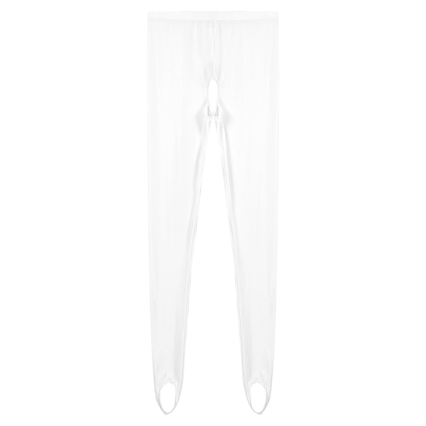 Womens Lingerie Glossy Open Crotch Stirrup Tights Leggings Stretchy Smooth Mid Waist