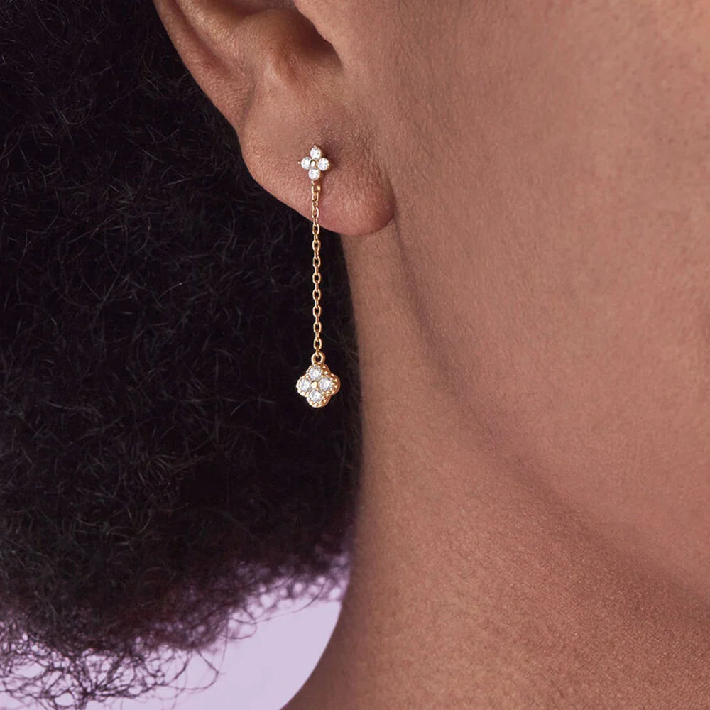 ROXI S925 Sterling Silver Petals Stud Earring Microinlaid Colorful Cubic Zirconia Chain Tassel Earrings For Women Dangle Earring