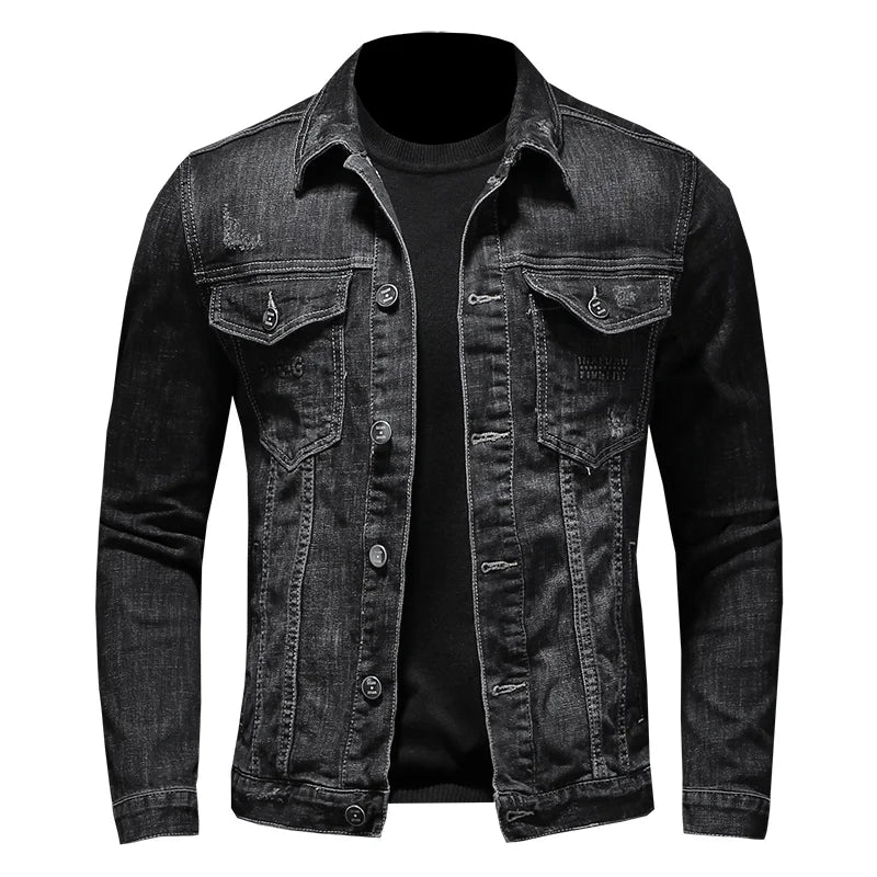 Mens Denim Jacket Moto Biker Outerwear Coats Men Jeans Jacket Black Casual Coats