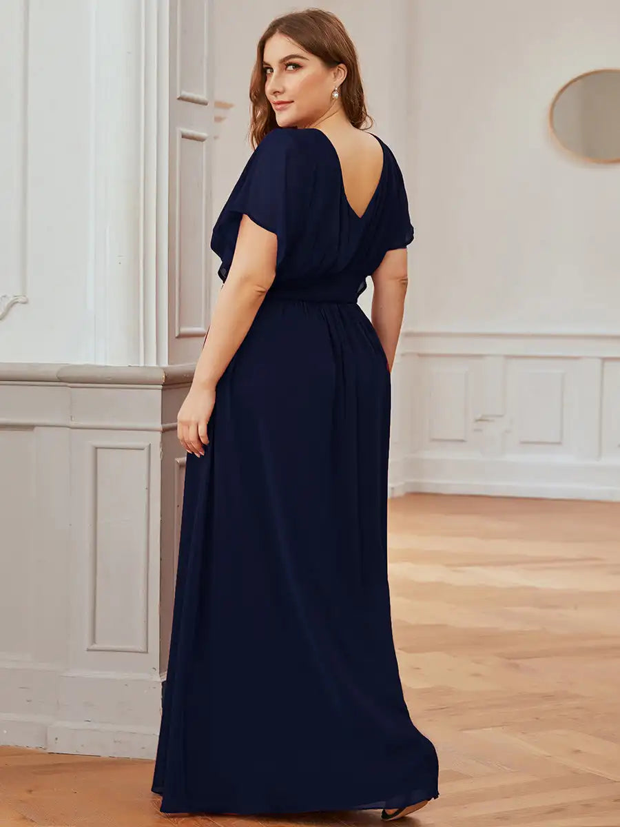 Evening Dresses pretty of A-Line Empire Waist Chiffon Plus Size Navy Blue Evening Dress