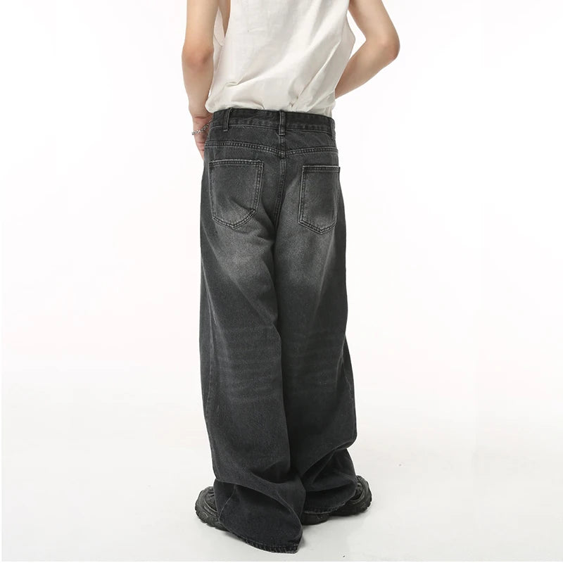 Vintage Men's Baggy Denim Trousers Streetwear Wide Leg Loose Denim Pants