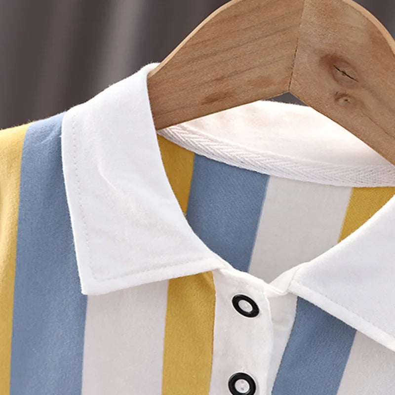 ‌New 2025 Boys Cotton Striped Shorts Set 2-Piece Summer Outfit Fashion Short Sleeve Casual Playwear Stylish Kids Clothing‌