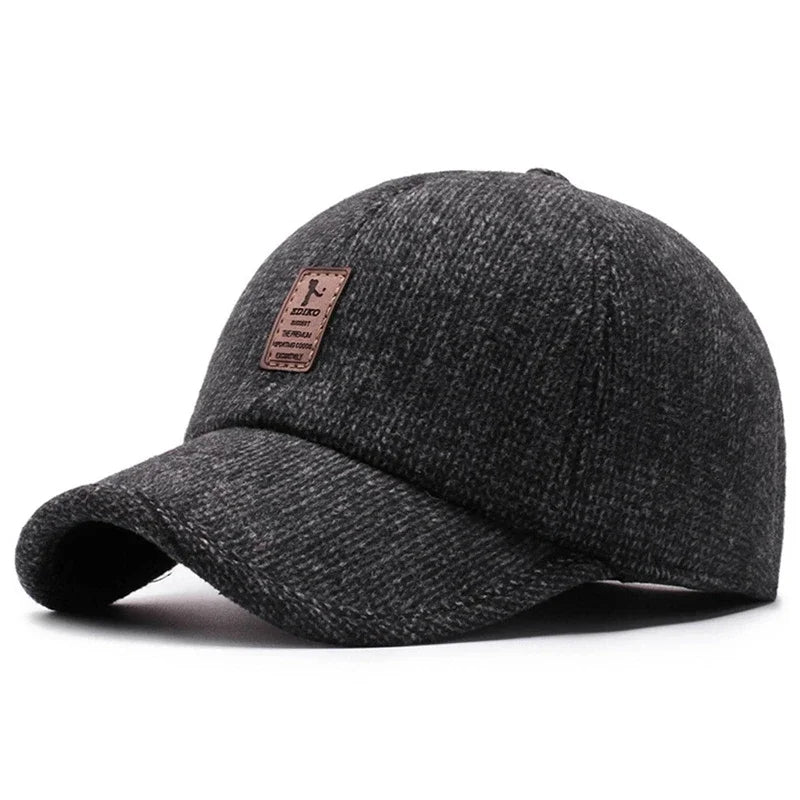Autumn Winter Warm Men Woolen Baseball Cap Outdoor Ear Cover Earflaps Adjustable Hat Middle-aged Dad Hat With Earmuffs Design