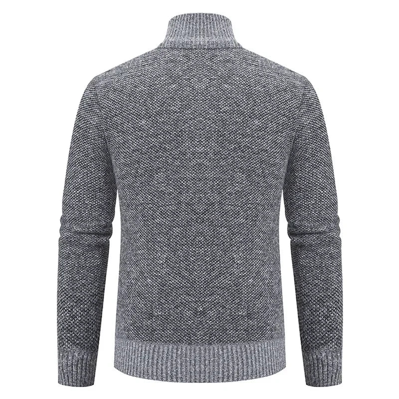 Winter Autumn Zip Knit Cardigan Men's Sweater Turtleneck Navy Knitted Fleece Coat