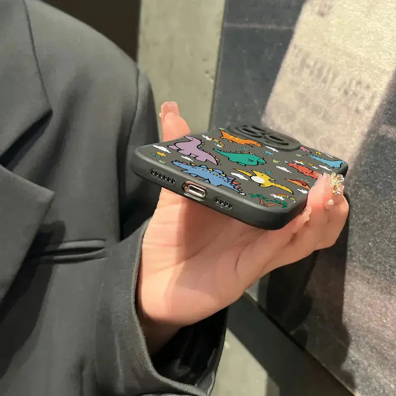 Cartoon Dinosaur Colorful Floral Phone Case For iPhone 11 Case iPhone 16 15 13 12 14 Pro Max Mini XR XS X 7 8Plus SE2 Soft Cover