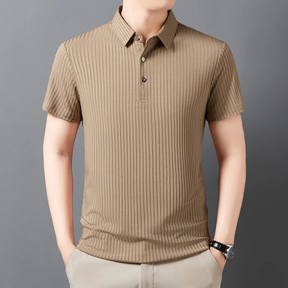 2025 New Men's Casual Fashion Striped Short Sleeved Collar Polo Shirt Breathable and Comfortable Summer Versatile T-shirt
