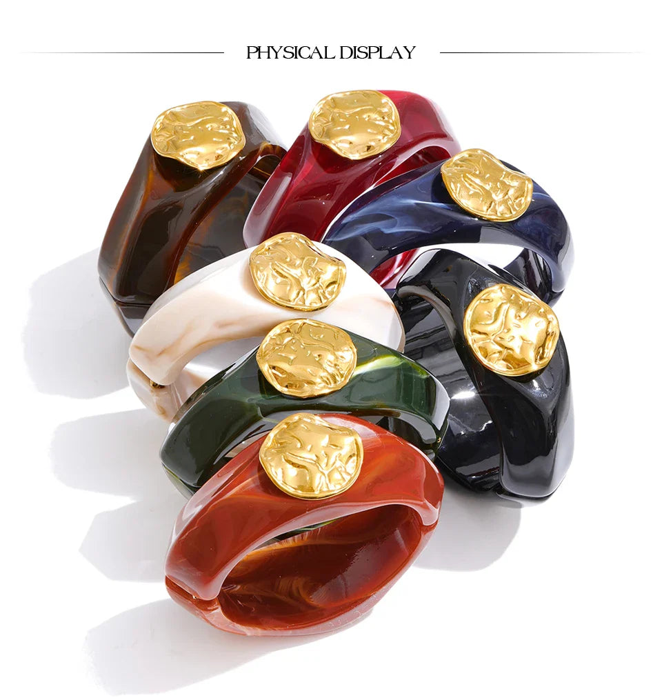 Yhpup 60mm Multi-Color Resin Wide Bracelet Bangle 2025 Exclusive Waterproof Stainless Steel Hot Style Fashion Wrist Jewelry Gift