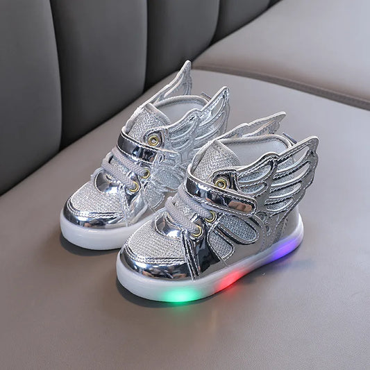 кроссовки Wings Children Shoes Fashion Spring Autumn Glow Flashing LED Shoe Kids Korean Style Baby Shoes Boys Girls Sports Shoes