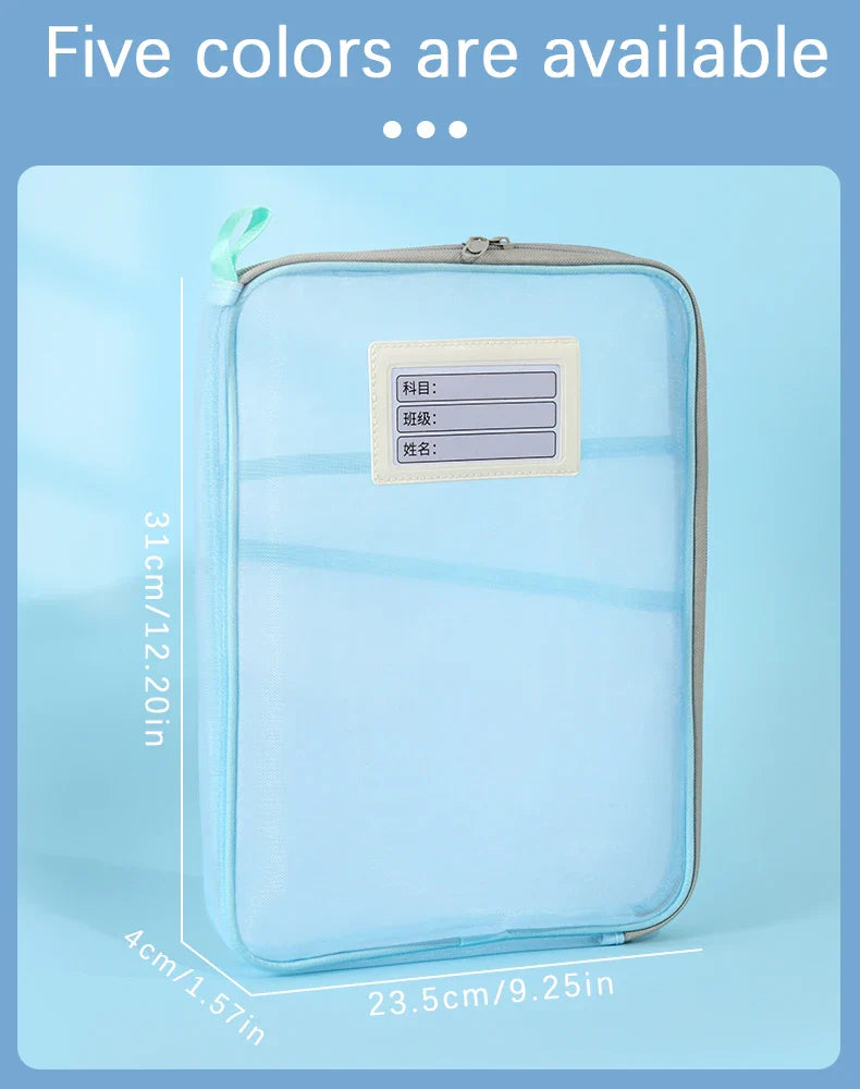1 Pcs A4 Transparent File Subject Classification Thickened 5 Colors Mesh Simple Hand Storage Bag