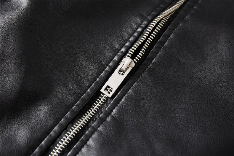 Winter Black Leather Jacket Men Fur Lined Warm Motorcycle Jacket Slim Street