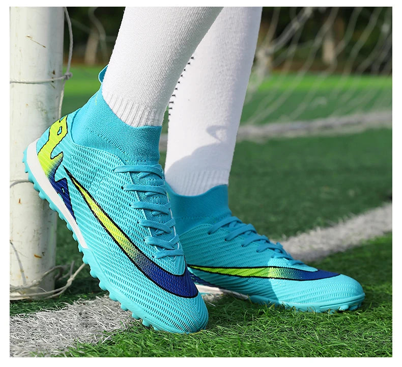 Professional Men High Ankle Football Boots Soccer Cleats TF/FG Training