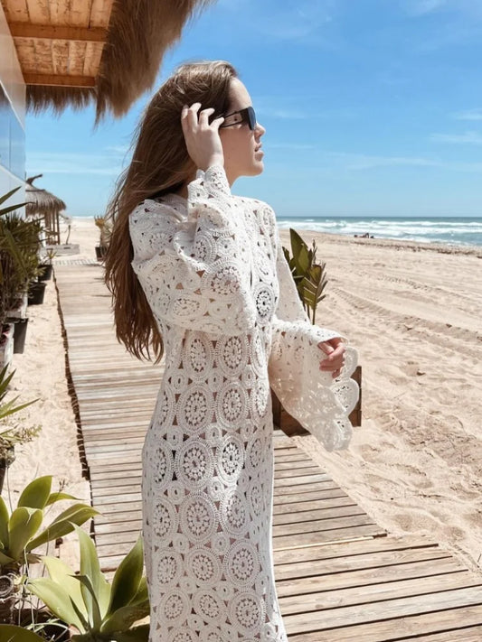 Formal attire Dresses: Women Chic Hook Flower Dress Casual Dress