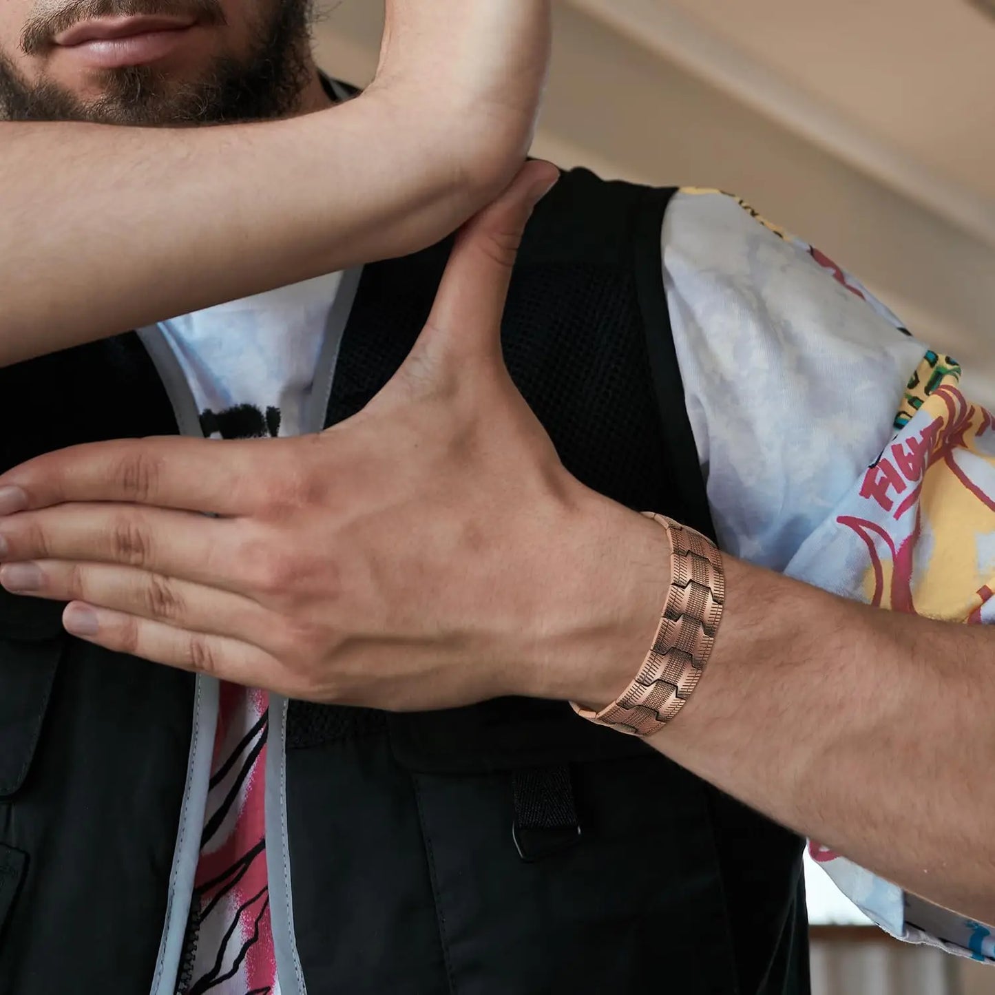 ARADOO Pure Copper Bracelet for Men Vintage Magnetic Bracelets Wristband Adjustable Jewelry Gift