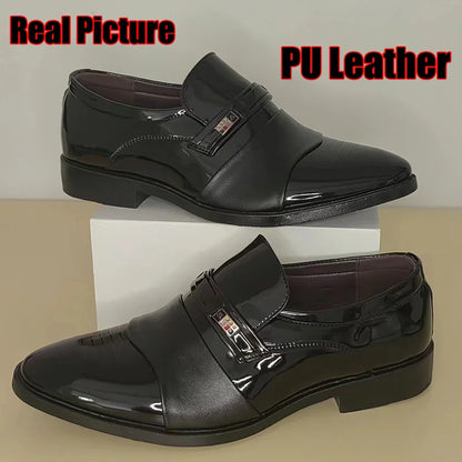 Luxury Black Leather Men Shoes for Wedding Formal Oxfords Plus Size 38-48 Business Casual Office Work Shoes Slip On Dress Shoes