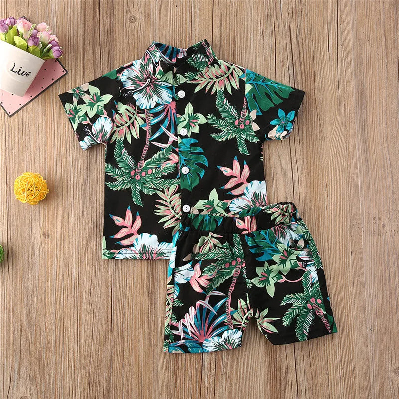 1-5years Baby Boys Summer Clothes Set Short Sleeve Turn-Down Collar Shirt Elastic Waistband Shorts Kids Boys 2pcs Outfits