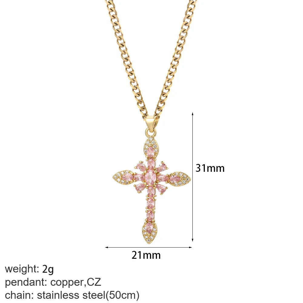 Cross Women's Pendant Collar Gold Color Our Lady Choker Jesus Necklace for Women Long Stainless Steel Chain Amulet Collars