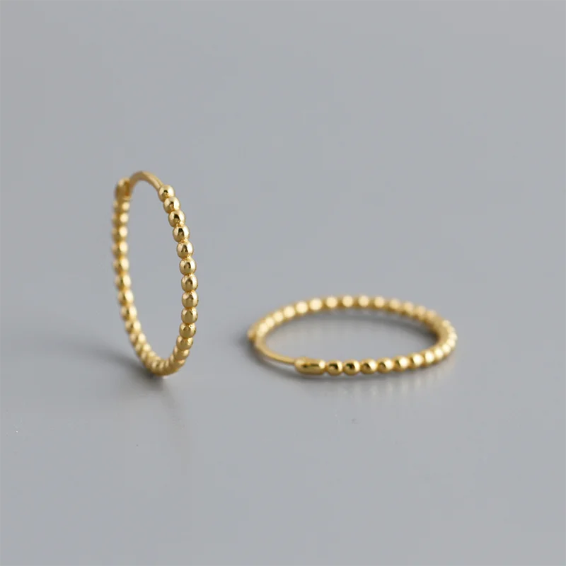 WANTME 925 Sterling Silver Fashion Minimalist Beads Huggies Hoop Earrings for Women Trend Charm Ear Buckle Bohemian Jewelry Gift