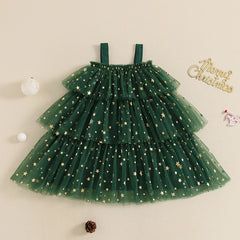 Toddler Baby Girl Christmas Dress Star Sequin Layered Tutu Tulle Dress Girls Cake