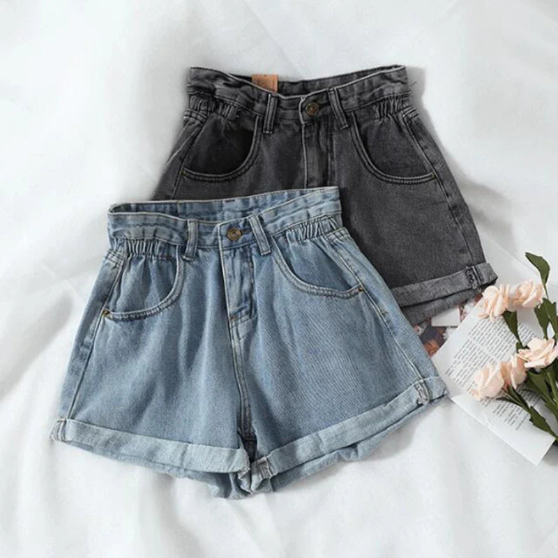 ZMZBCH Summer High Waist Denim Shorts Women Casual Loose Ladies Fashion Plus Size Elastic Waist Wide Leg Short Jeans Female