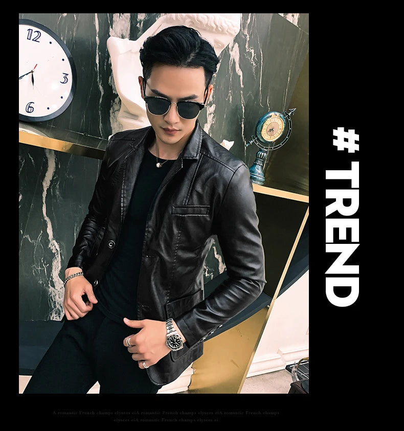 Mens Leather Jacket and Coats Spring and Autumn Men Business Casual
