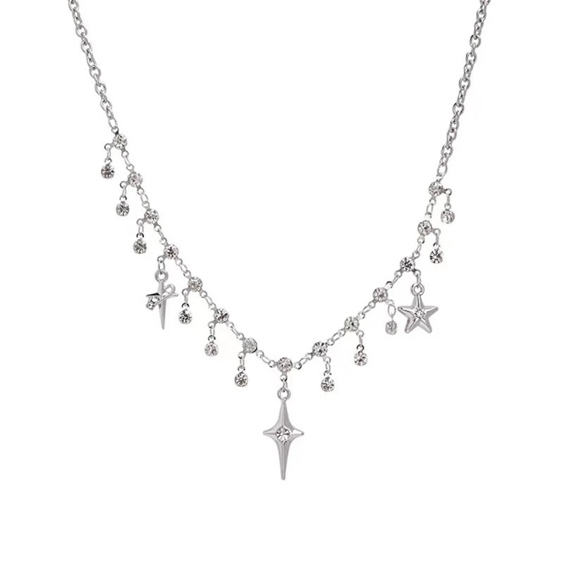 Star Pendent Necklace for Women Punk Simple Zircon Tassel Clavicle Chain Choker