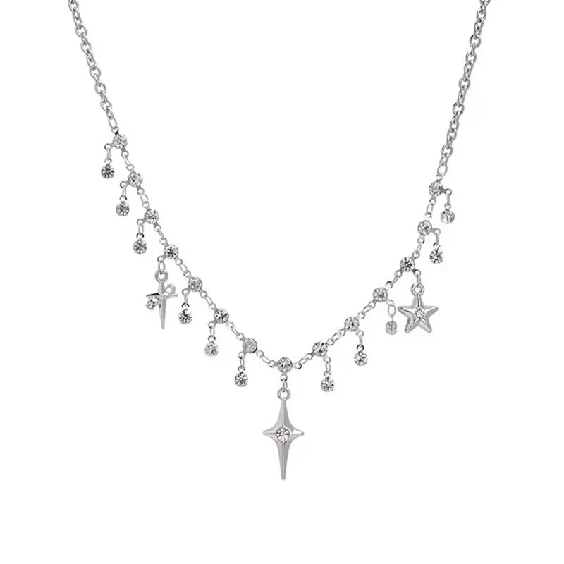 Kpop Star Pendent Necklace for Women Punk Simple Zircon Tassel Clavicle Chain Choker Elegent Party Gift Jewelry Girl