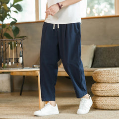 Men's Trousers Cotton Linen Fashion Casual Pants Solid Color Breathable Loose Shorts