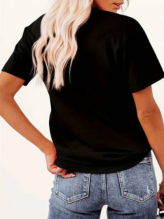 Streetwear 90s Women'S Casual Graphic T-Shirt "Dramatic" Print with Wine Print Short Sleeve T Shirt Clothing Top Tee