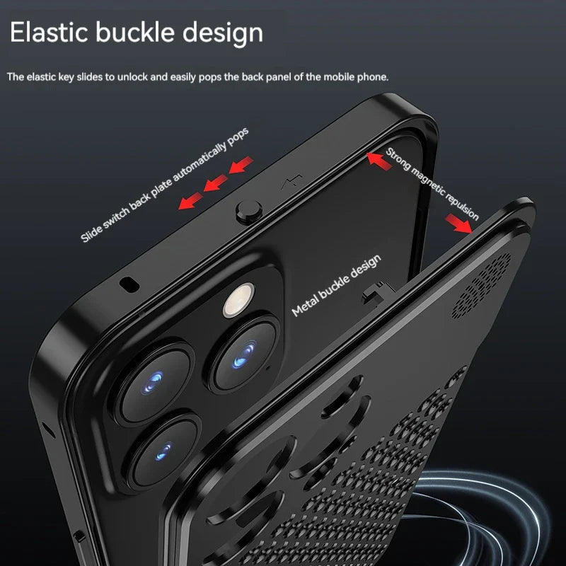 For iPhone 14 15 16 ProMax Metal Heat Dissipation Phone Case 15Pro Aluminum Alloy Aromatic Ultra-thin Shock-absorbing Back Cover