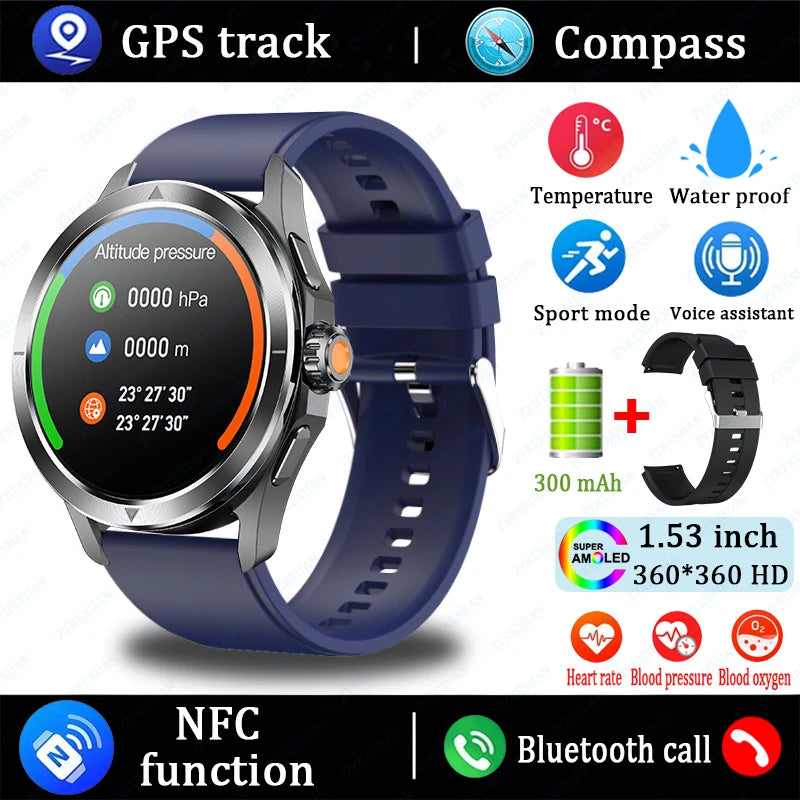 2025 New S4 Ultra Outdoor Sports Smart Watch Men AMOLED Screen NFC GPS Compass Heart rate Waterproof Bluetooth Call SmartWatch