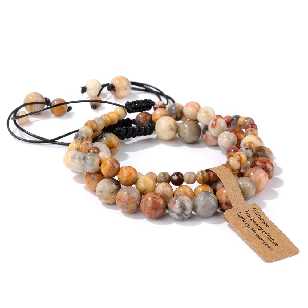 4/6/8MM Rose Pink Quartzs Braided Bracelets Set Striped Agates Cat Eye Green Aventurine Tiger Eye Stone Bracelets For Women Men