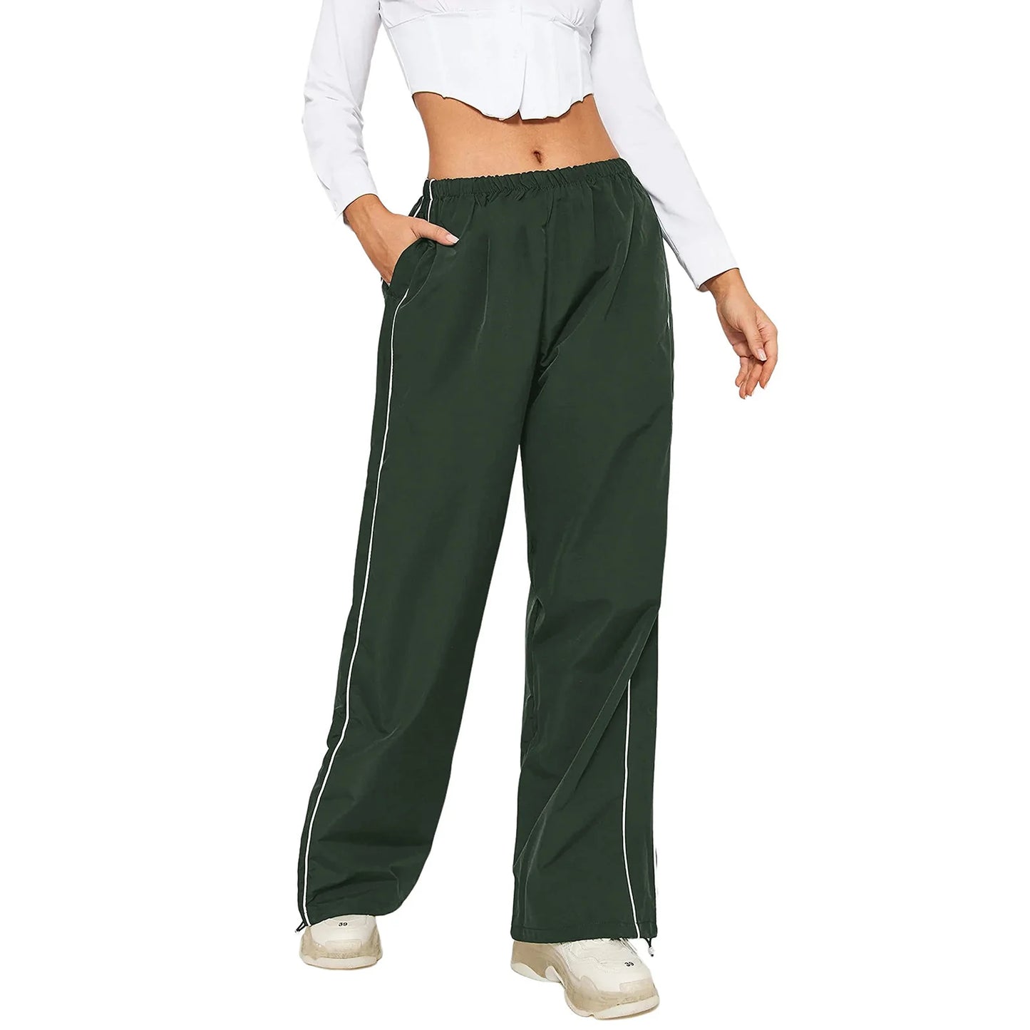 Y2K Baggy Cargo Pants for Women Drawstring Elastic Low Waist Parachute Pants