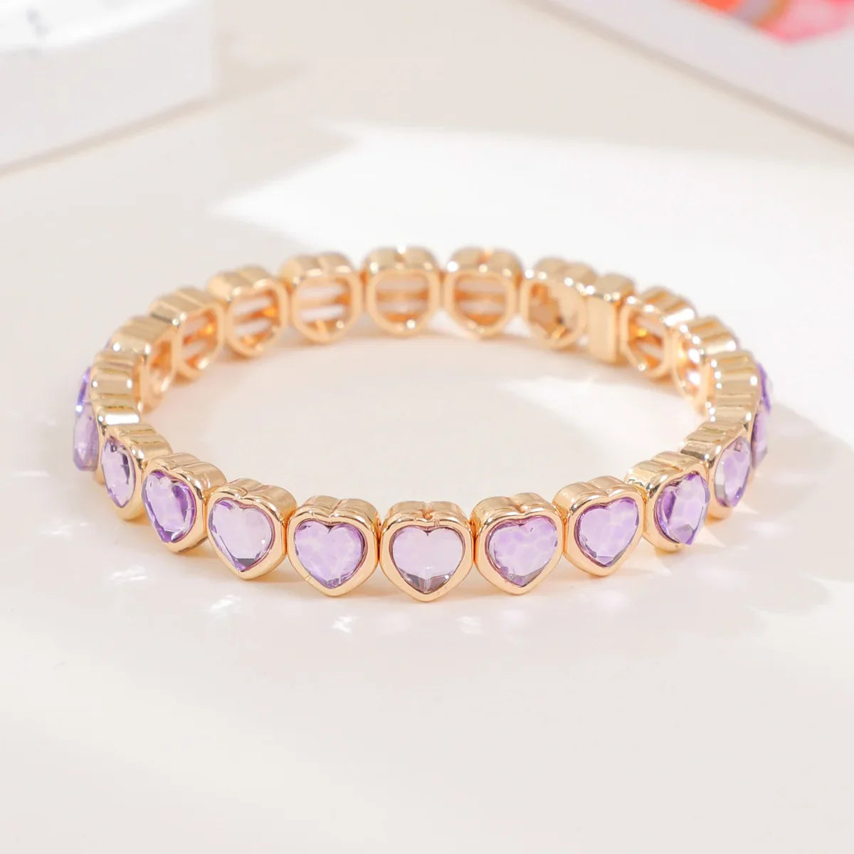Gold Color Love Heart Bracelet For Women Rhinestone Peach Elastic Bangle Hand Hoop Women Delicate Summer Jewelry Accessory
