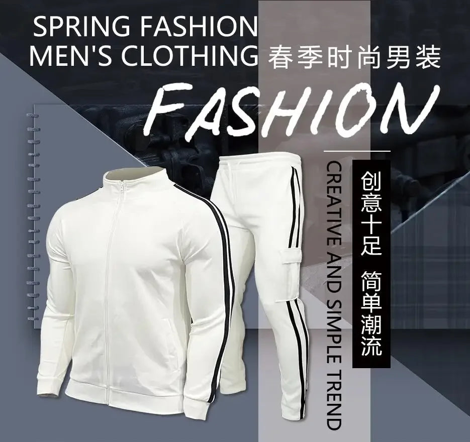 New Spring Fashion Casual Men Tracksuits Stripe Sportswear Men's Sets Jacket Casual Tracksuit Male Gyms Sweatshirt 2 Piece Set