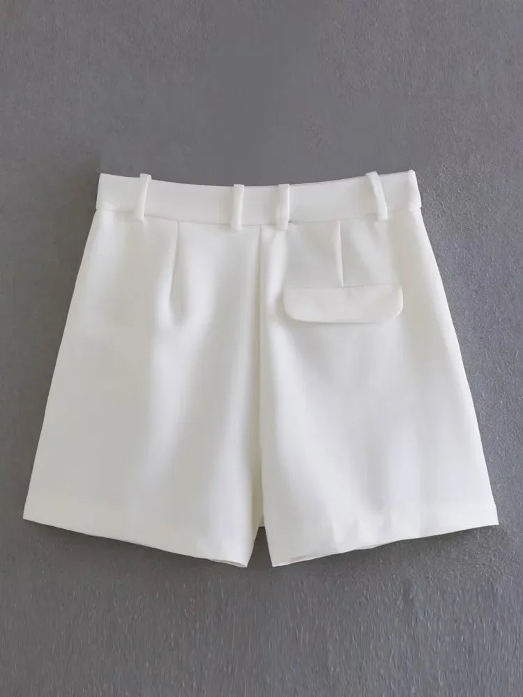 HXAO Female Shorts Black Pink Shorts Woman Summer 2024 Pleated Baggy White Shorts For Women Casual High Waist Short Pants