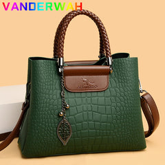 Brand Leather 3 Layers Alligator Crossbody Bag for Women Female Shoulder