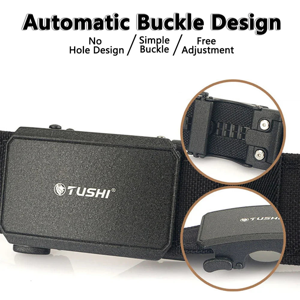 TUSHI Automatic Buckle Comfortable Nylon Military Gun Belt Outdoor Hunting Multifunctional IPSC Tactical Canvas Belt Men Belt