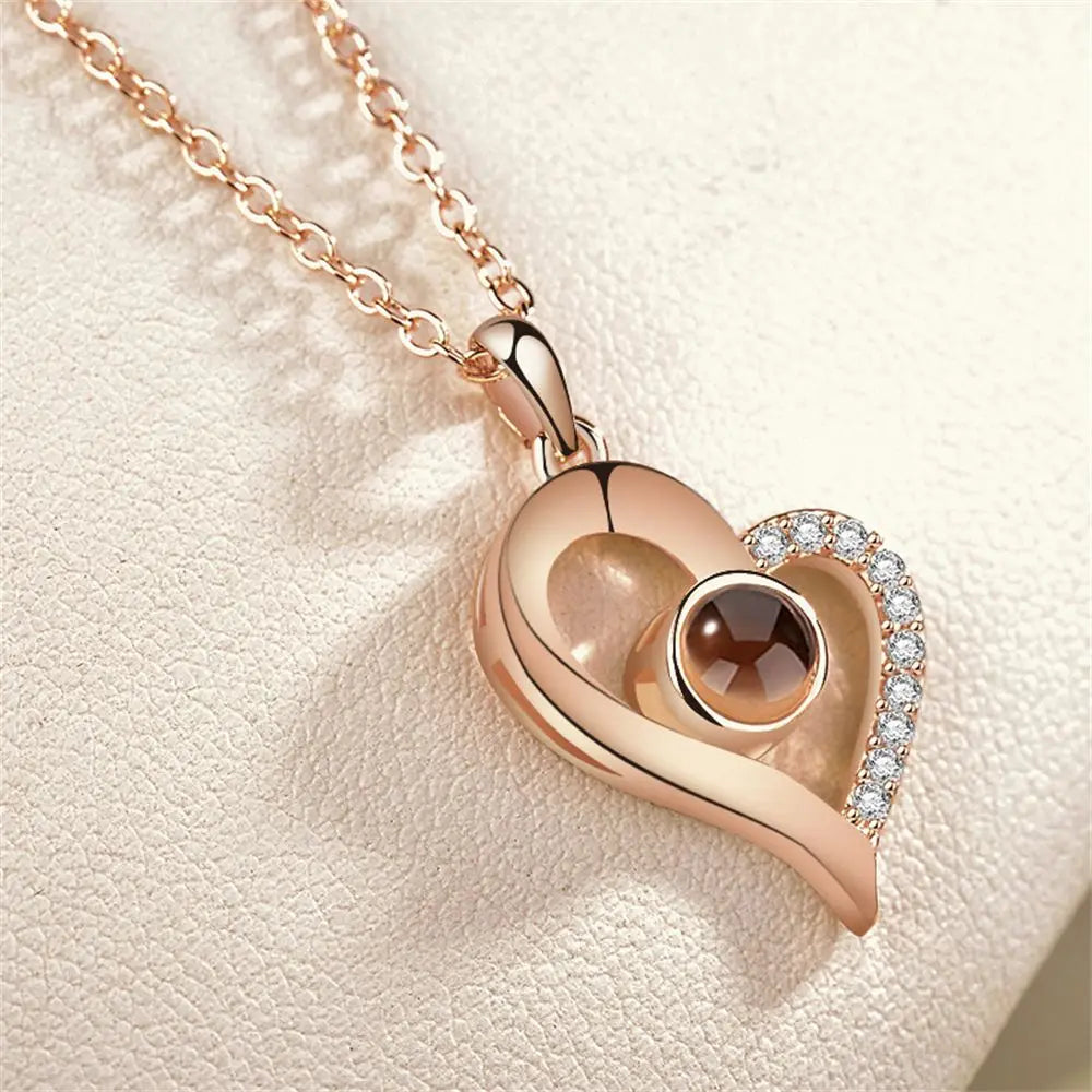 Letter Projection Necklace 100 Languages I Love You Pendant Necklace Women Jewelry Collier Femme Bijoux Best Friends Gifts
