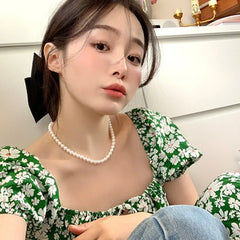 Vintage Style Simple 6MM Pearl Chain Choker Necklace For Women Wedding