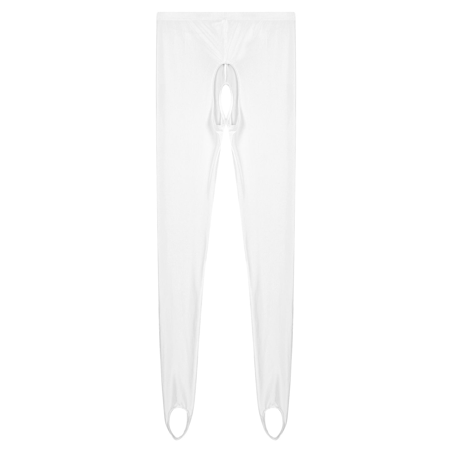 Womens Lingerie Glossy Open Crotch Stirrup Tights Leggings Stretchy Smooth Mid Waist