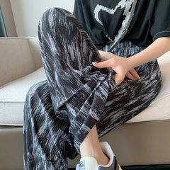 Women Tie-dye Printed Pants Spring Summer Elastic Waist Stright Long Wide leg pants