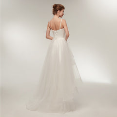 Wedding Dresses Spaghetti Straps V-Neck Ruffles Tulle Simple Beach Bridal