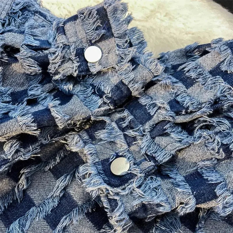 Spring Fashion Plaid Patch Men's Denim Coat Lapel Single Breasted Casual Loose Jacket