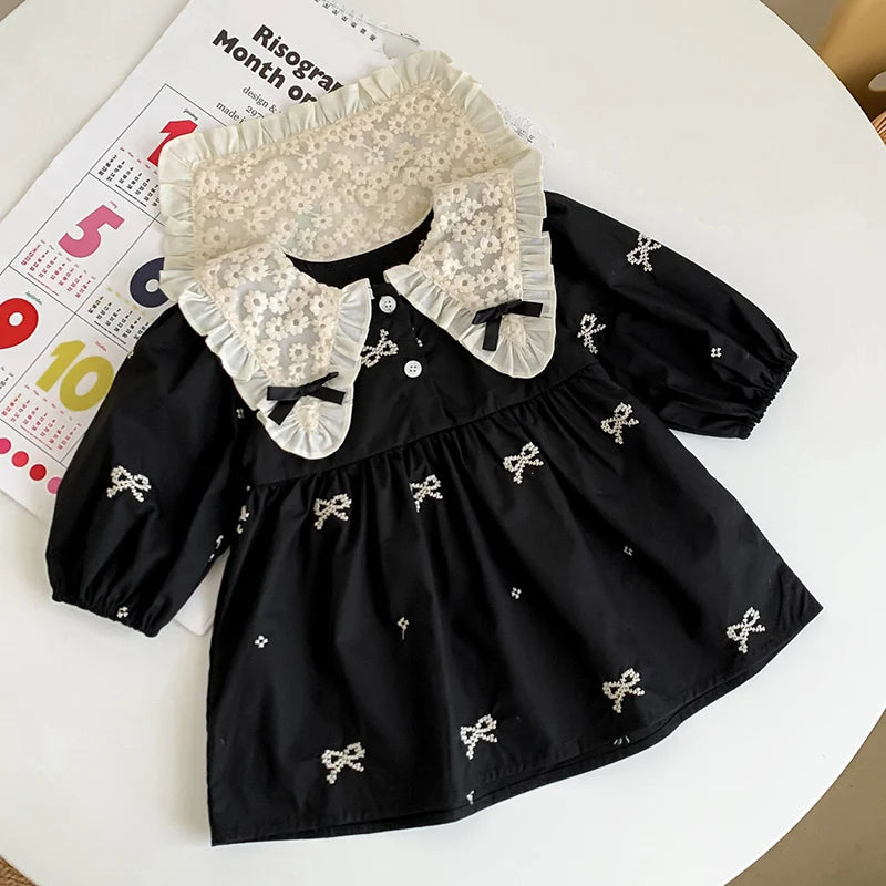 0-6Yrs Girls Princess Dress Baby Girl Clothes Clothes Butterfly Collar